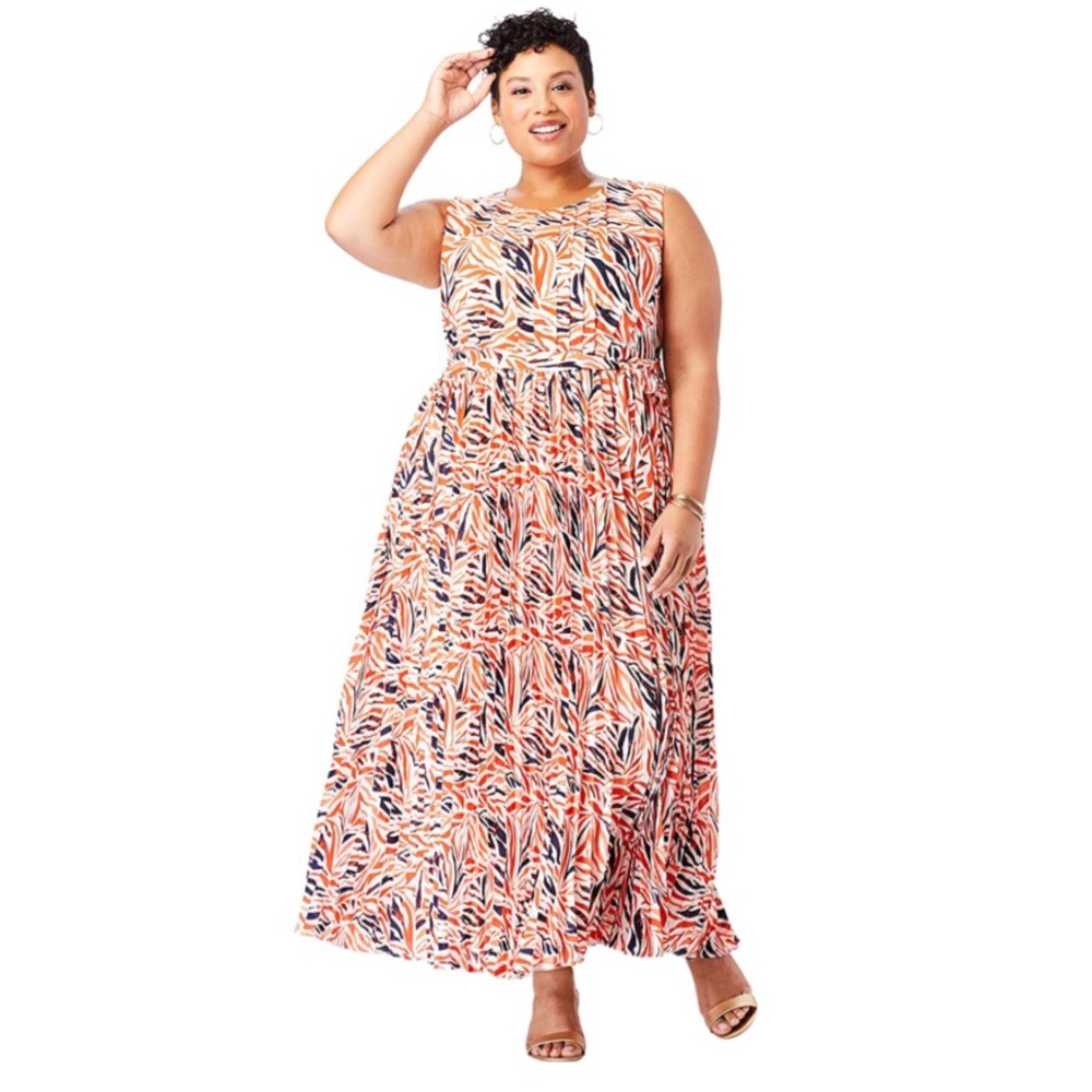 NEW JESSICA LONDON Pleated Belted Maxi Dress 12W